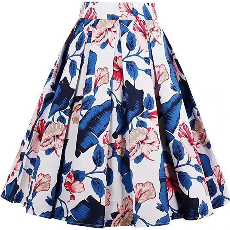 Женская плиссированная юбка средней длины винтажная с принтом в виде листьев