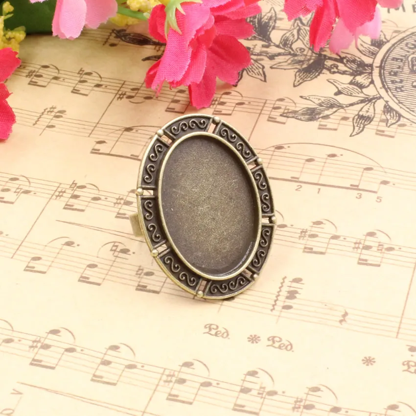 Fit 18x25mm Cabochons Mixed adjust Ring Metal Oval Blank Setting Bezel Cabochon Base For DIY 10pcs/lot K05270 | Украшения и