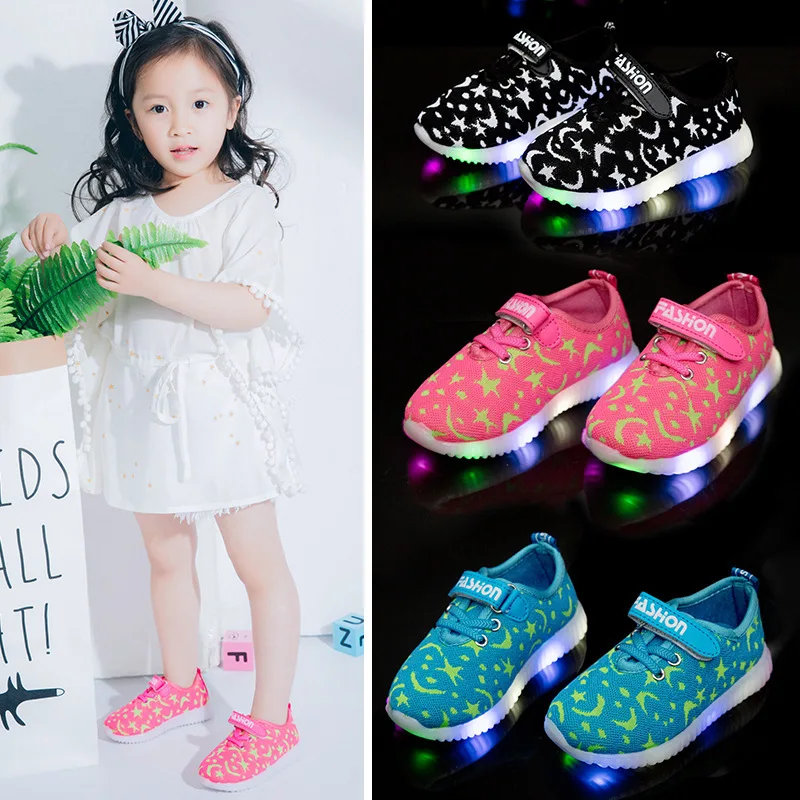 Mumoresip Soft Kids New Fashion Children Shoes With LED Light Up Luminous Glowing Sneakers Toddler Baby Boys Girls | Детская одежда и