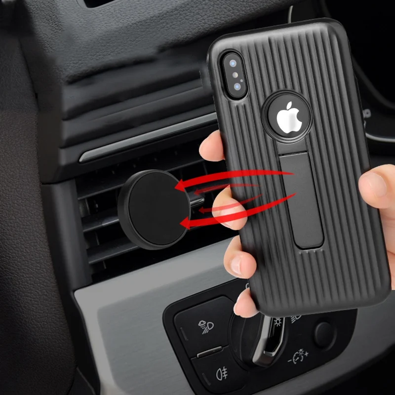 Anti-Shock Magnetic Kickstand Back Cover for iPhone 6 6S 7 8 Plus Case Luxury 360 Shockproof Protective X |