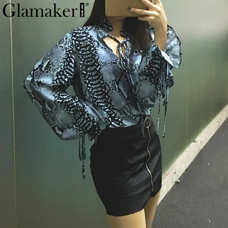 Glamaker, Сексуальная Блузка с животным принтом, рубашка, офисная, для девушек, пышная, с длинным рукавом, рубашки, женские, элегантные, весенние, летние блузки-Топы И Футболки
