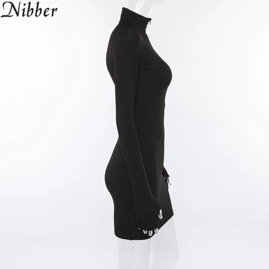 Nibber Новое женское осеннее Неоновый цвет платье мини с длинным рукавом с воротником на молнии однотонное облегающее фигуру платье мини повседневная платье