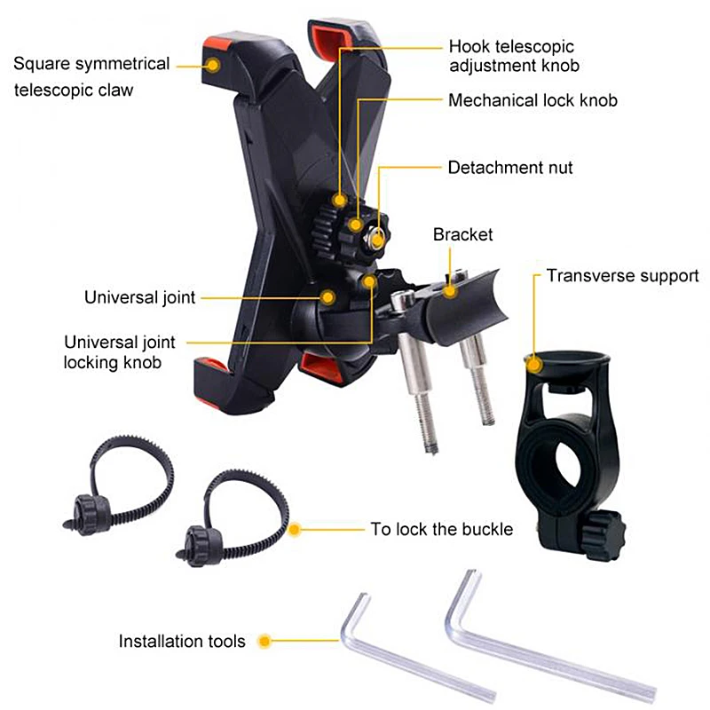 

Oppselve Bicycle Mobile Phone Holder 4.5-7.1 inch Smartphone Adjustable Support GPS Bike Cell Phone Holder Stand Mount Bracket