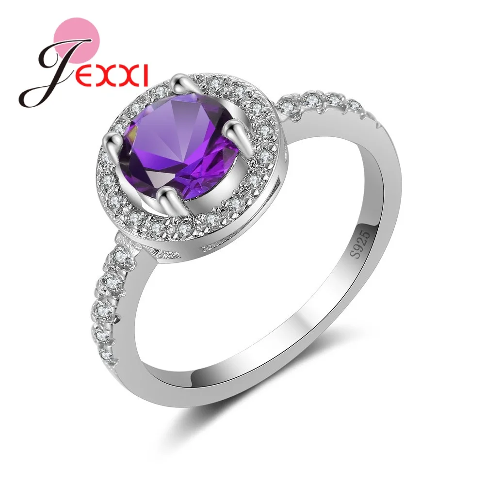 

New 925 Sterling Silver Rings With Purple Austrian Crystal Fashion Women Wedding Engagement Ring Bridal Jewelry Accessory