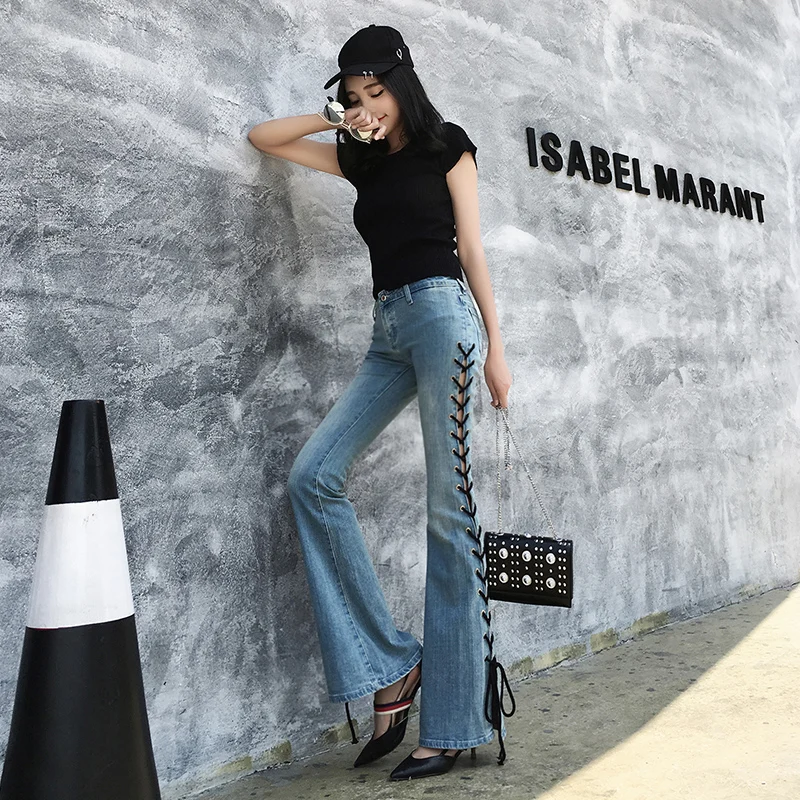2019 new summer autumn Fashion casual sexy cotton brand plus size personality female women girls flare pants jeans clothes 79210 |