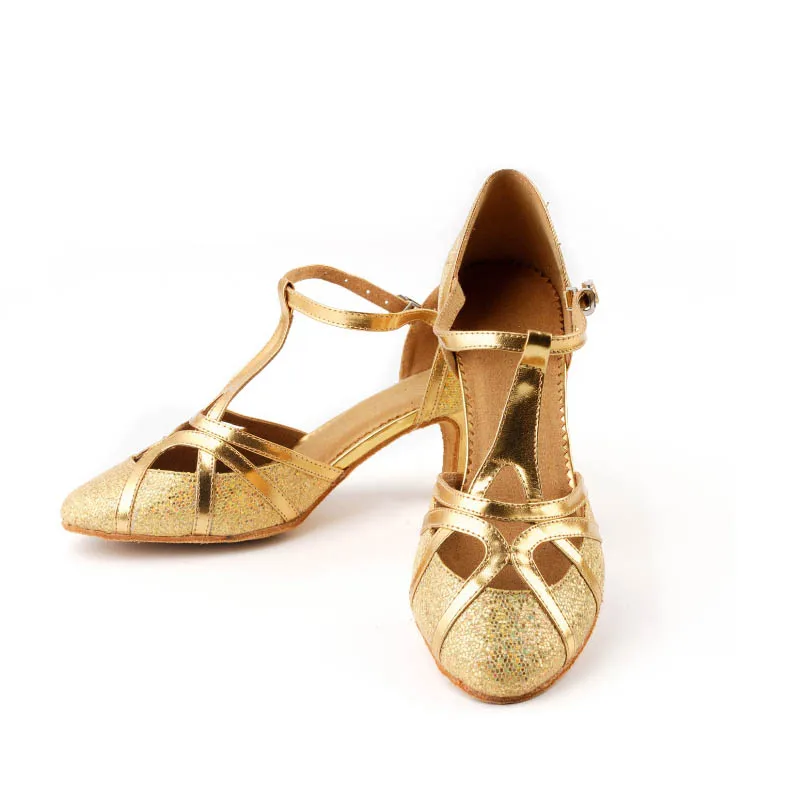Женская атласная Обувь для бальных танцев туфли золотого и серебряного цвета на