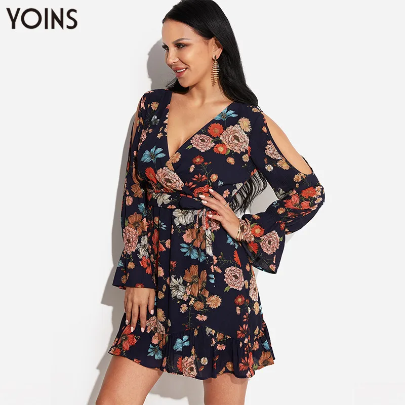 YOINS 2019 женское летнее осеннее платье с длинным рукавом винтажное цветочным