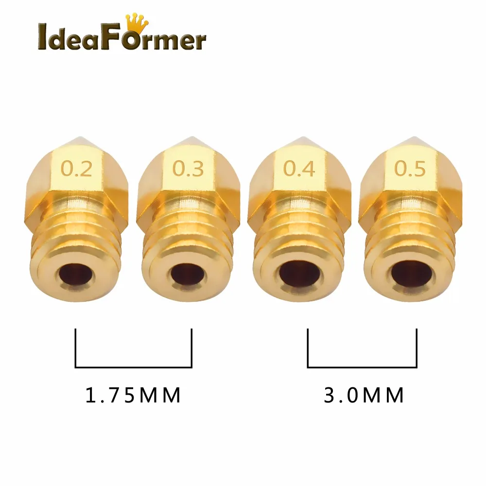 5 шт. Makerbot MK8 сопло 1,75 мм 3,0 мм сопло смешанных размеров 0,5 мм 0,4 мм 0,3 мм 0,2 мм для Makerbot MK8 экструдер Prusa i3