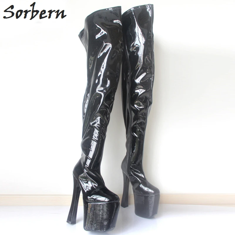 Женские сапоги до бедра с каблуком 20 см на платформе|Ботфорты| |