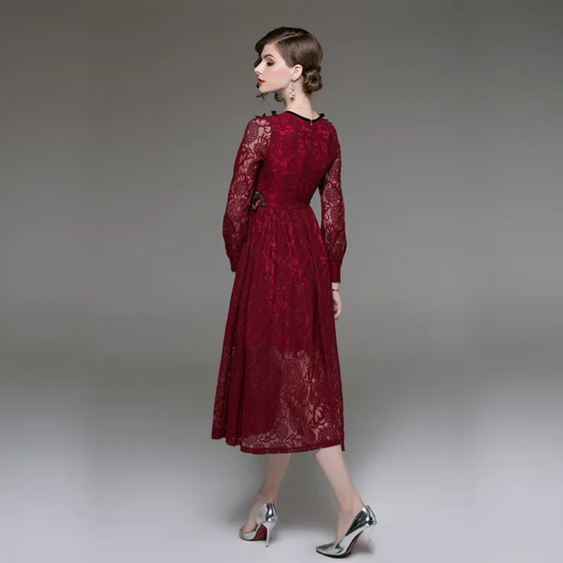 Осень Для женщин с длинным рукавом черного кружева платье vestidos mujer 2018 Vestido