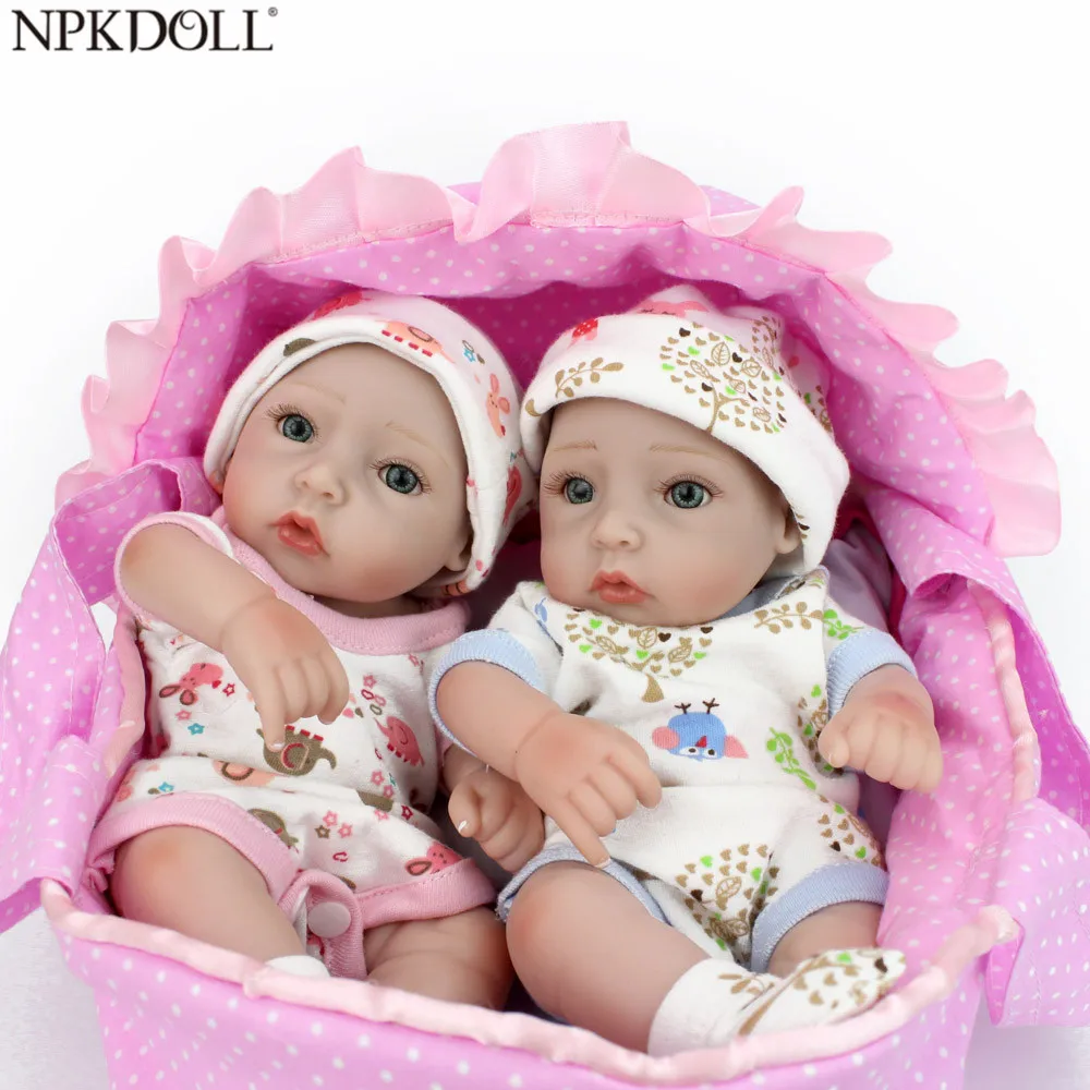 NPKDOLL 10 дюймов мини куклы ручной работы 28 см полностью силиконовые для близнецов