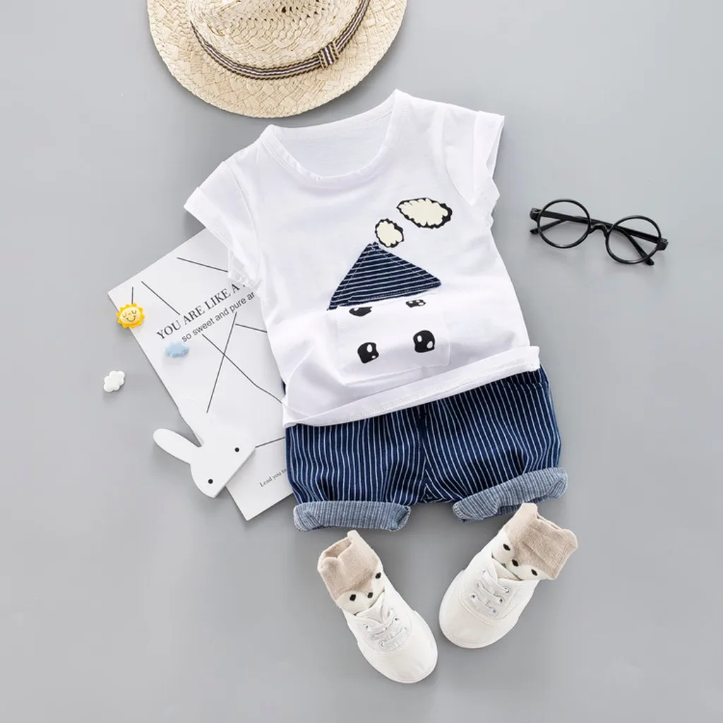 Toddler Kid Baby Boy Clothes Cartoon Striped Print Tops Shorts 2PC Outfits Kids Sets Clothings Summer Roupa Infantil Ropa Nina | Детская