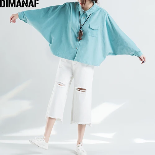 Qing98803CN-lan DIMANAF размера плюс, женские топы, рубашки, зимние женские офисные, для девушек, Большая одежда, рукав летучая мышь, свободные, более размера d, вельветовый кардиган - Цвет: Qing98803CN-lan
