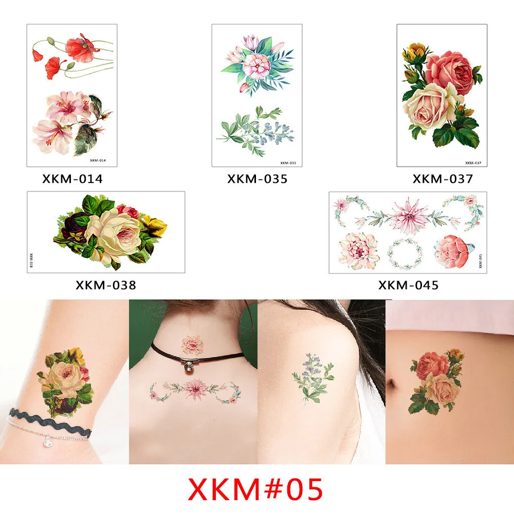 5SetXKM 05 Glaryyears 5 шт./компл. временная татуировка Стикеры Горячая Поддельные татуировки цветы флеш-тату Водонепроницаемый небольшой боди-арт Для мужчин Для женщин 9 видов конструкций - Цвет: 5SetXKM 05