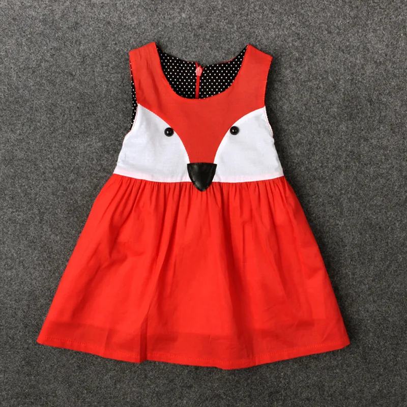 Платье для девочек новинка 2017 милое платье с лисой маленьких вырезом на спине