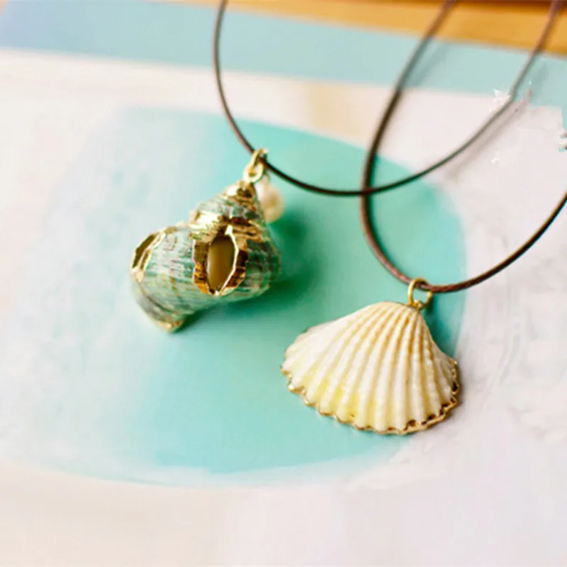 MCSAYS Trending Jewelry Natural Conch Shell Pendant Brown Rope Chain Water Drops Special Necklace 3NS | Украшения и аксессуары