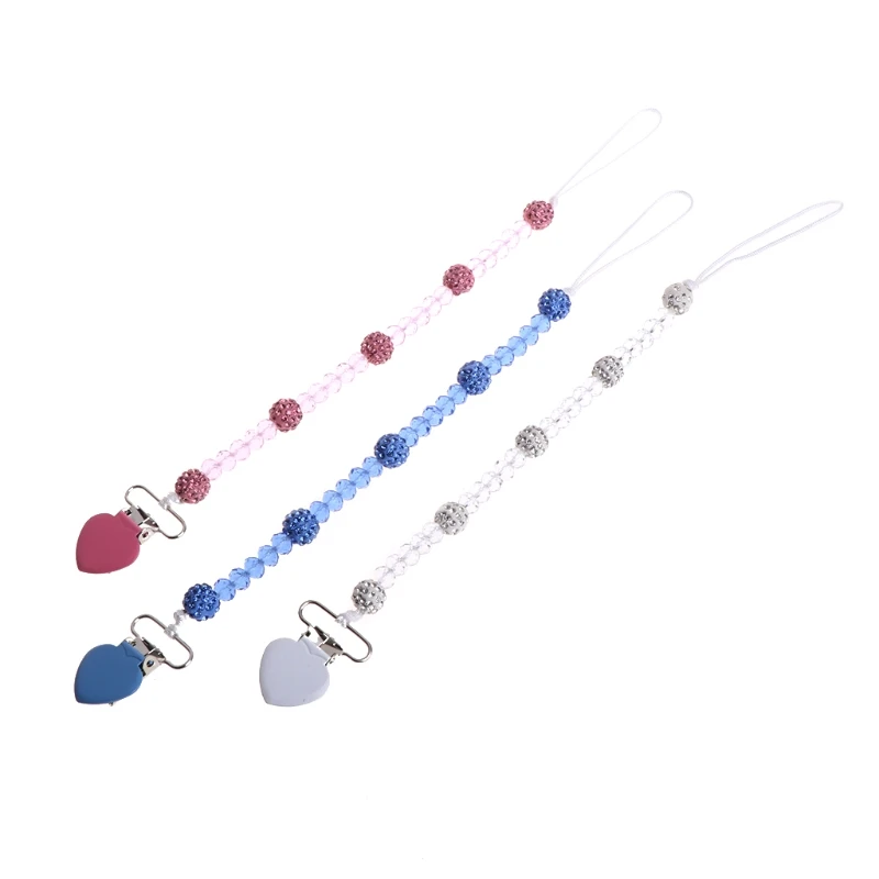 

1 Pc Bling Crystal Hand Made Pacifier Clips Soother Chain Dummy Soother Nipple Leash Strap For Baby