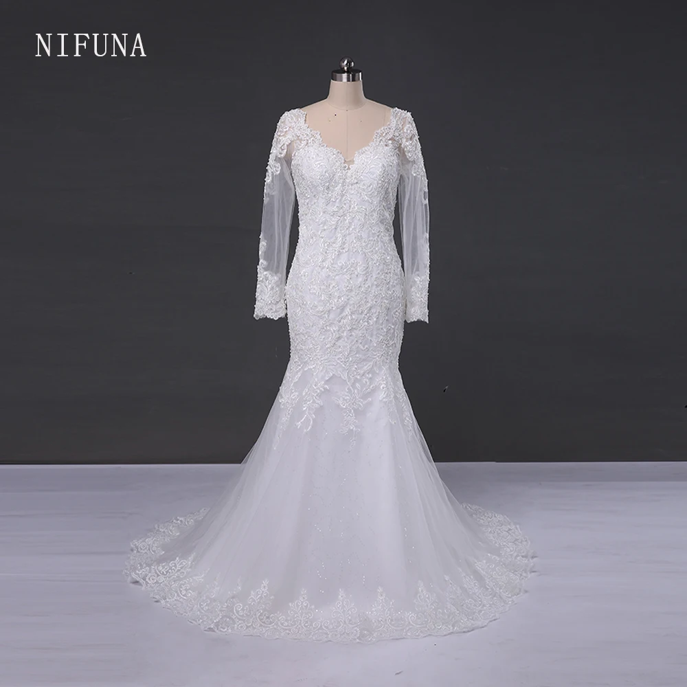 Vestidos de noiva Longo com Renda сексуальное платье Русалка с длинным рукавом свадебное