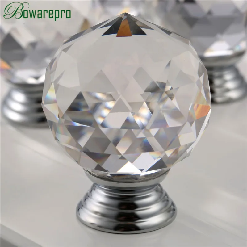 

bowarepro Diamond Crystal Glass ball knob handle dresser furniture hardware kitchen handles accessories 40mm 12pcs+36Pcs Screws