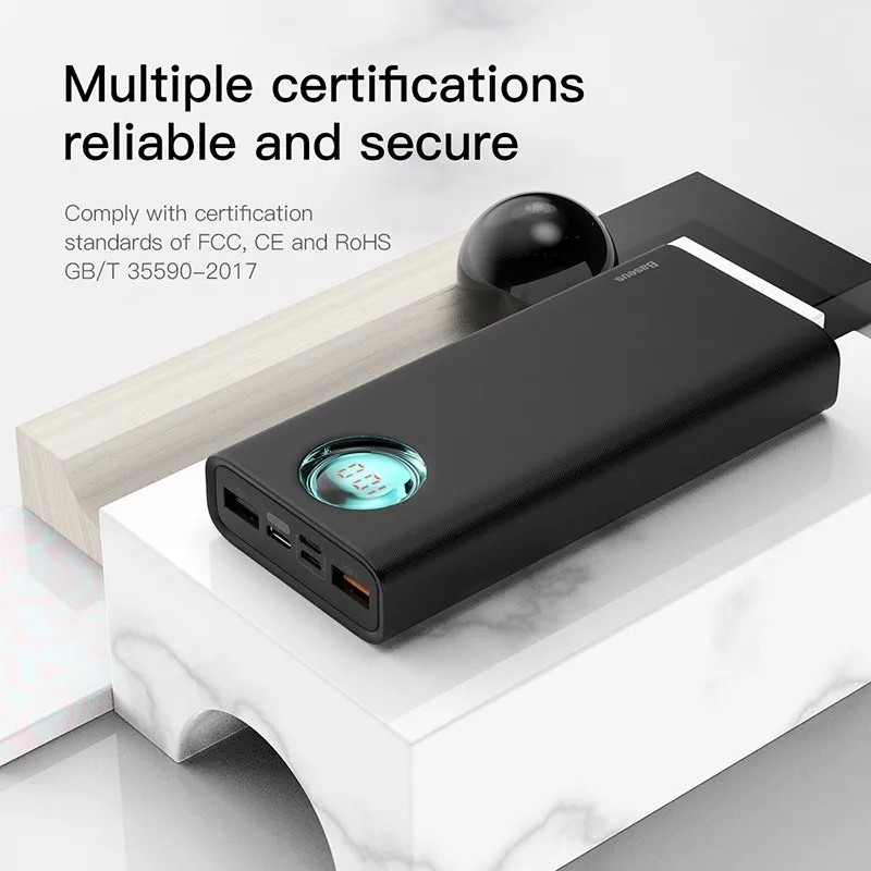 BASEUS 20000mAh банк питания для iPhone samsung huawei с цифровым дисплеем быстрое зарядное