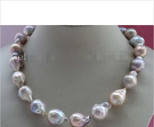

free shipping Hot sell Natural 12-15mm Multicolor Baroque Edison Reborn Keshi Pearl necklace