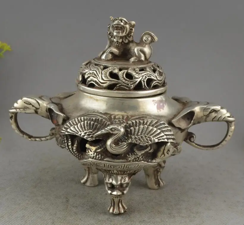

Коллекционный Декор старое серебро ручной работы MIAO резной кран слон благовония горелка