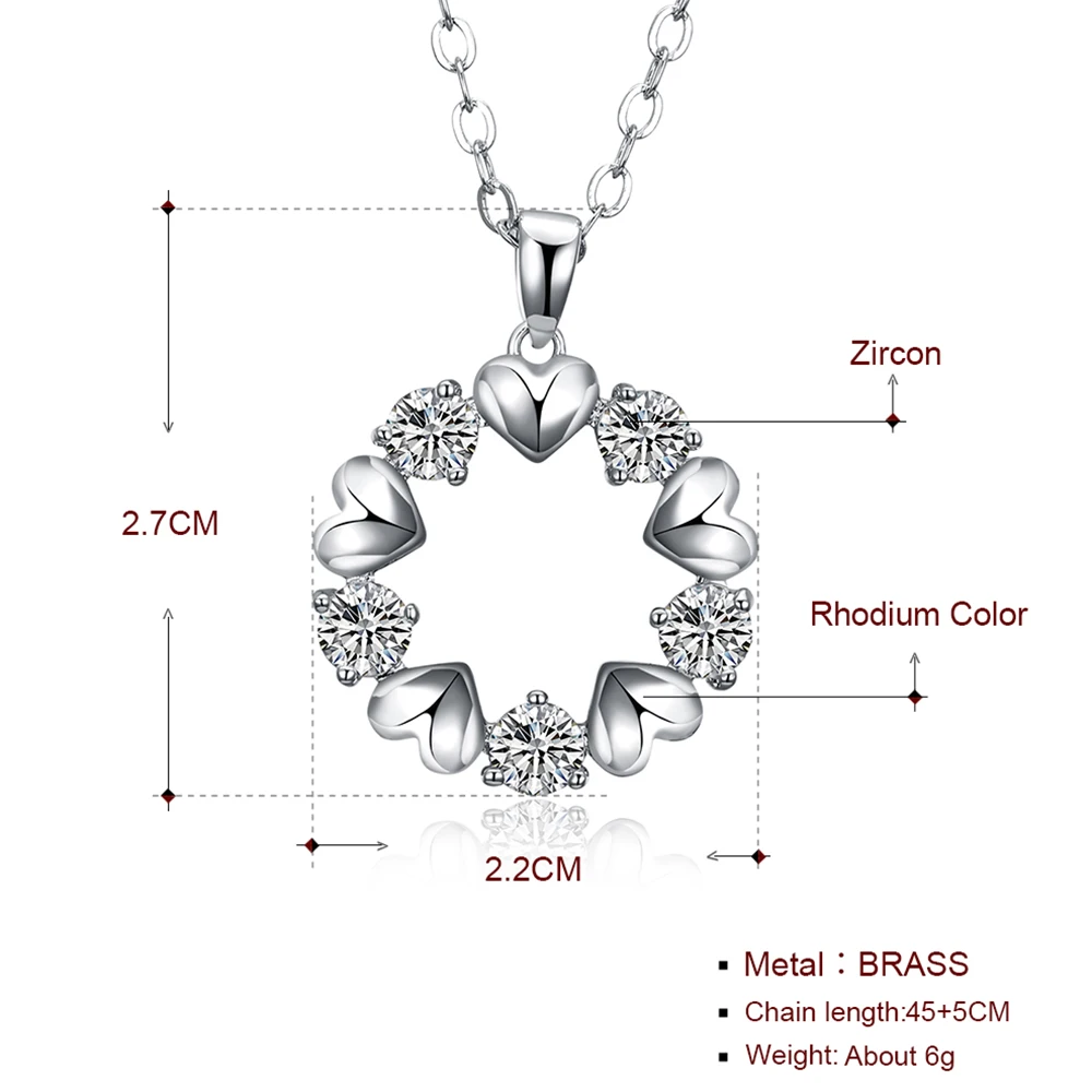 

Beautiful round crystal pendant heart charm necklace lovely romantic gift statement jewelry white suspension cute pendants