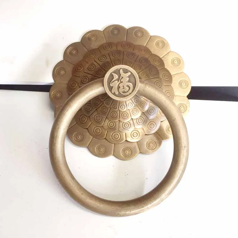 

COTOM Antique brass gate handle wooden door glass door knocker Chinese Fu blessing word ring pull ring handle gate ornament