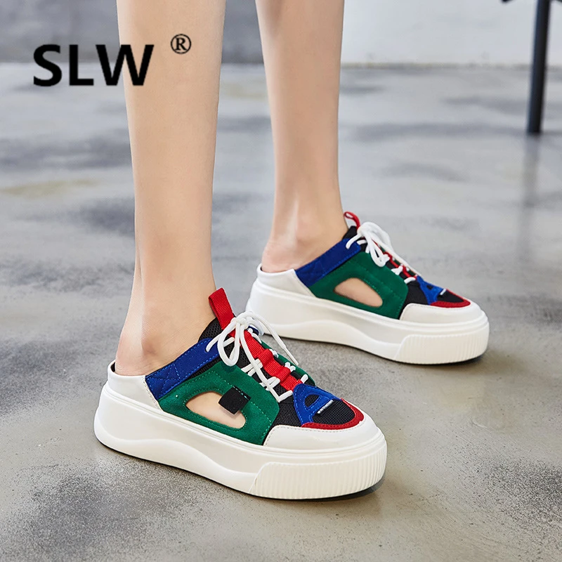 Смешанные цвета с вырезами Лоферы Повседневная обувь на толстой подошве женские