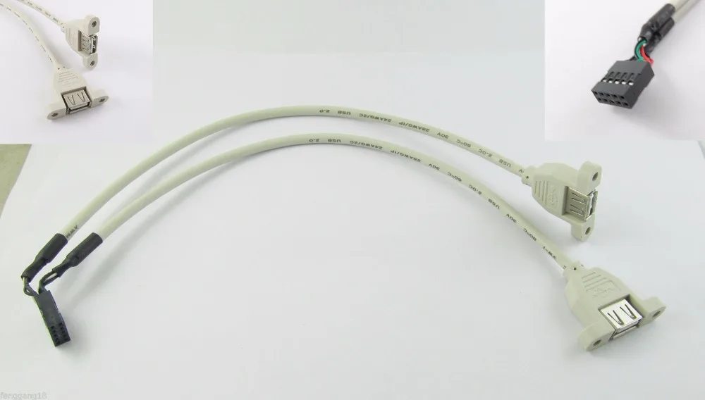 1 шт. 2 порта USB 2,0 Женский Y материнская плата Крепление 9 PIN адаптер Удлинительный кабель 32 см