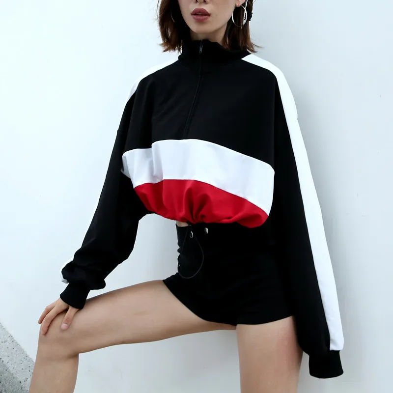 2018 осень Новинка Лидер продаж Для женщин Толстовка Мода Цвет Patckwork уличная Half Zip