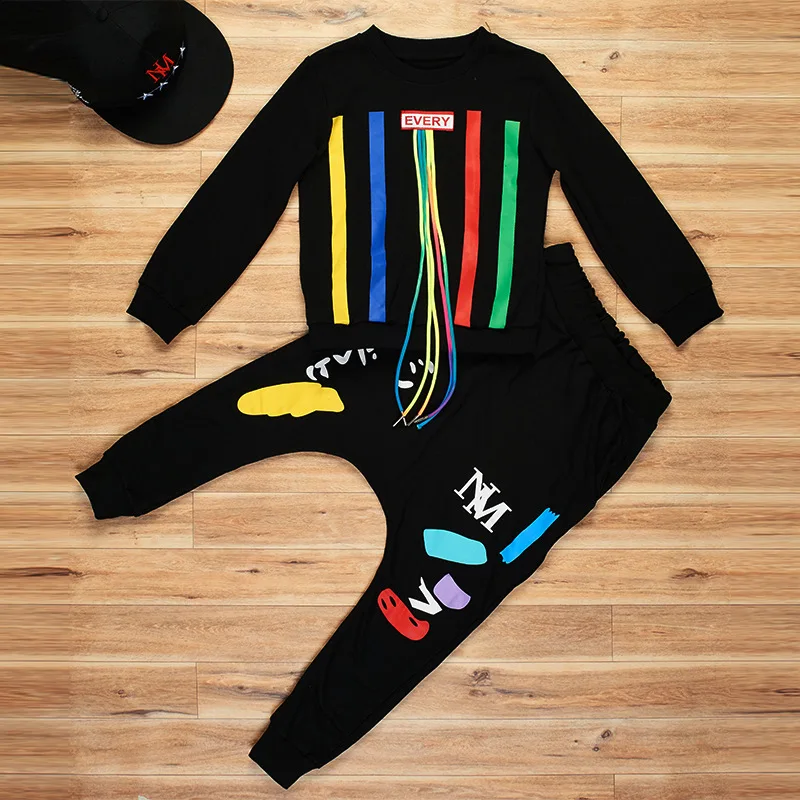 2018 Autumn Boys Hip Hop Clothing Set Kids Color Bars Printing Dancing Clothes Children Sport Suit Tops + Harem Pant 2 Pcs A198 |