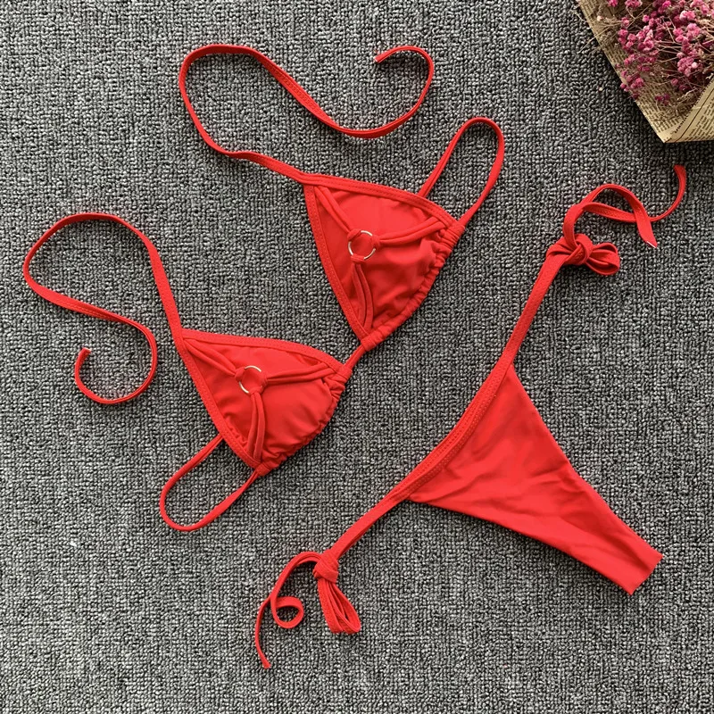 Сексуальные треугольные женские бикини стринги верх на бретельках костюм для
