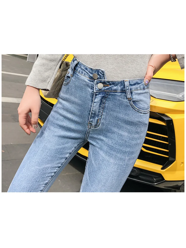 JUJULAND синий Bleach Wash Distressed рок джинсы Для женщин Повседневное Высокая Талия Button Fly