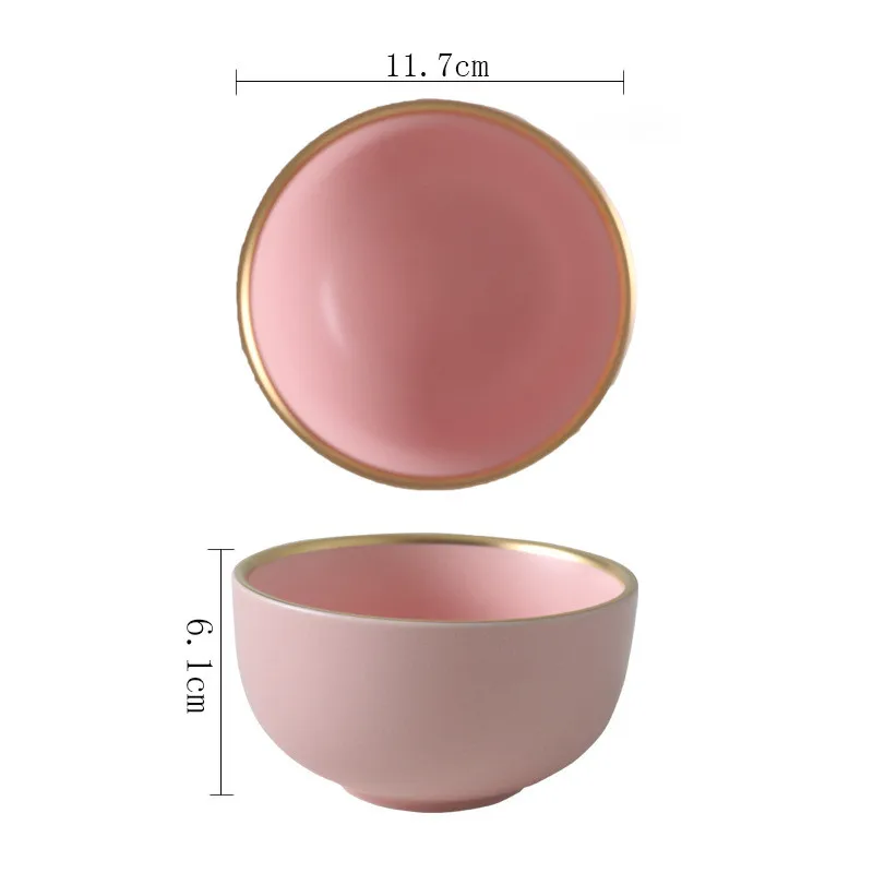 4.5 Inch Bowl Твердый розовый керамический лист золотой край живопись фарфоровая чаша тарелка ложка посуда набор Западная разделочная доска тарелки для закуски тарелка - Цвет: 4.5 Inch Bowl