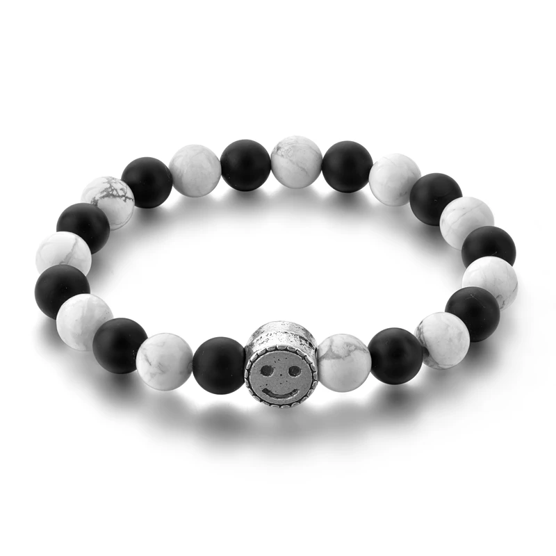 Женские браслеты из натурального камня LongWay DIY Charms Smile эластичные белого и черного