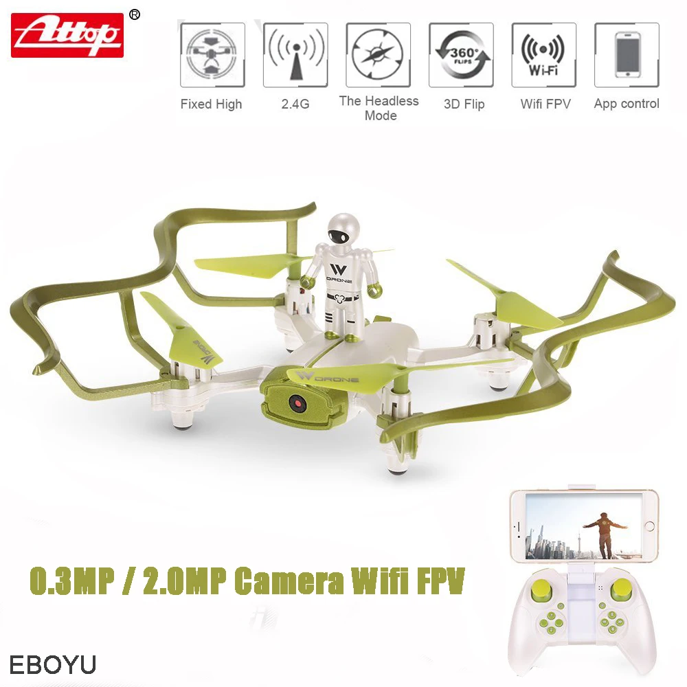 

Attop W2 4CH 2.4Ghz 2.0MP / 0.3MP Wifi FPV HD Camera RC Drone w/ Headless Mode Altitude Hold G-sensor RC Quadcopter RTF