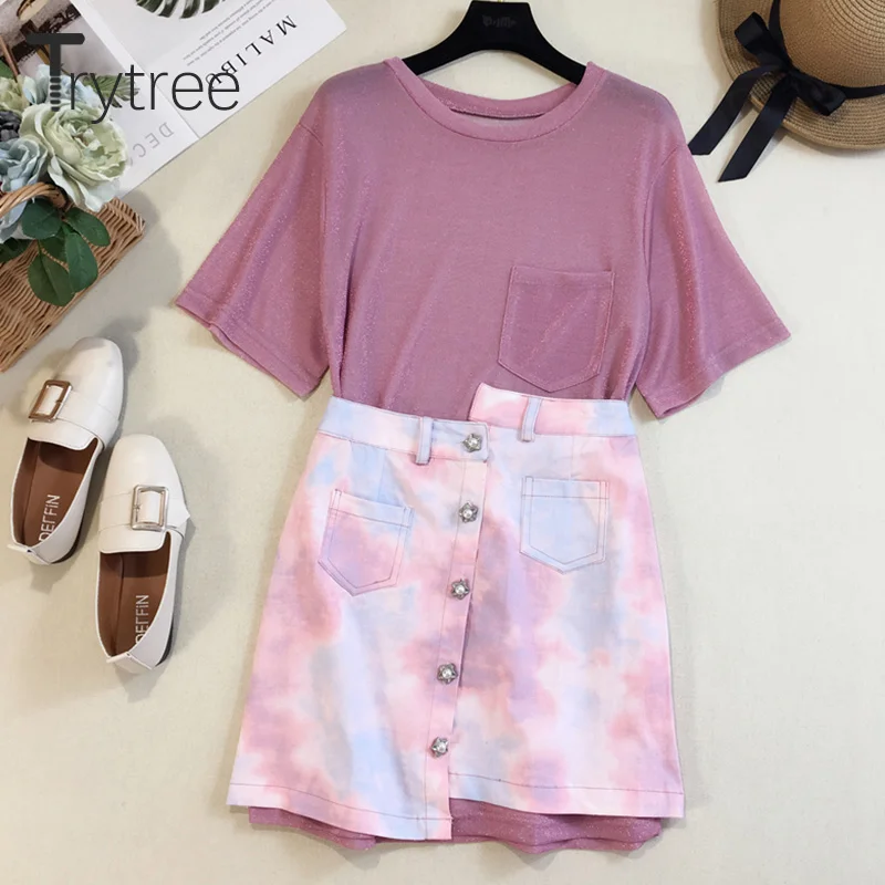 Trytree 2020 летний женский комплект из двух предметов Повседневная розовая свободная