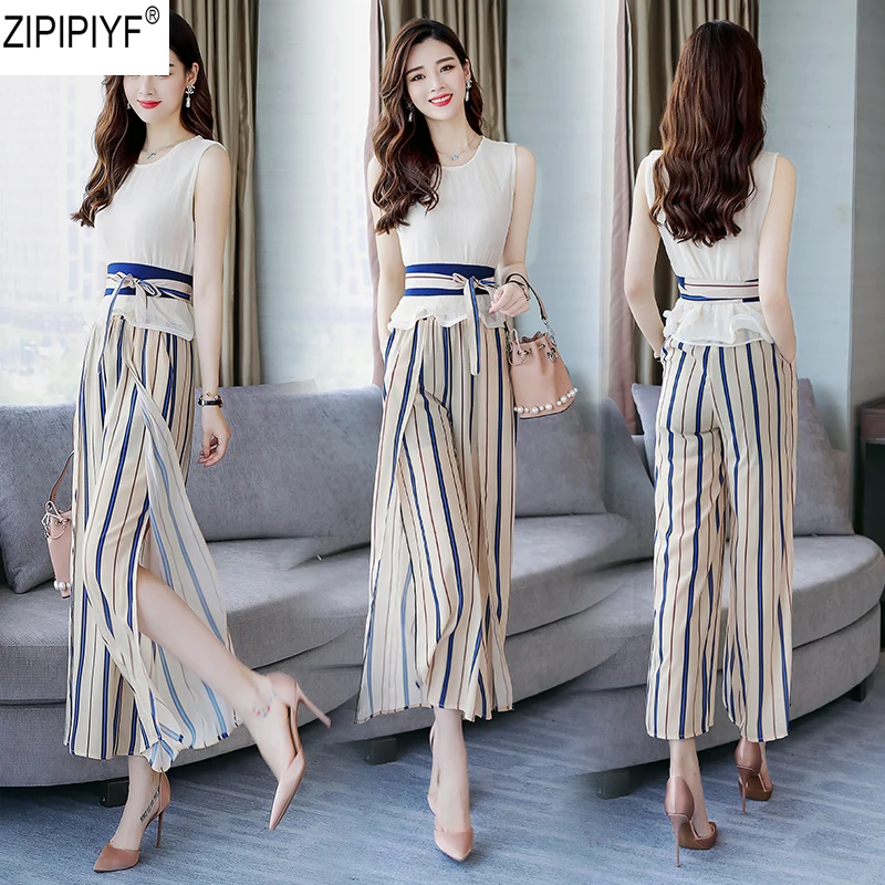 Для женщин комплект из 2 частей Летняя мода o образным вырезом без рукавов блузки