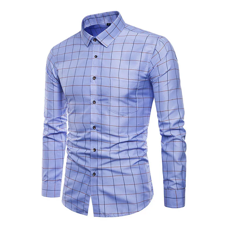 Мужская рубашка с отворотом длинным рукавом в сетку тонкая на пуговицах спереди