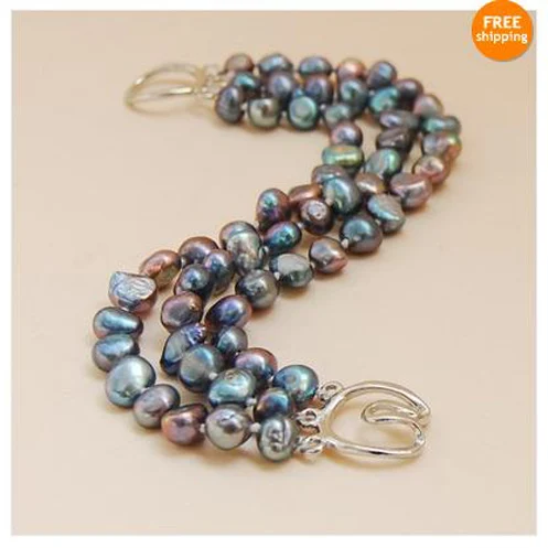 Оптовая продажа жемчужные Ювелирные изделия 7-8 мм трехслойный рычажный браслет 8