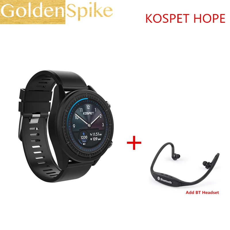 Kospet надеемся IP67 Водонепроницаемый smart watch Android 7.1.1 3 ГБ+ 32 ГБ 800 Вт камера Smartwatch Поддержка частота сердечных сокращений GPS умные часы с wifi - Цвет: black S9 headset