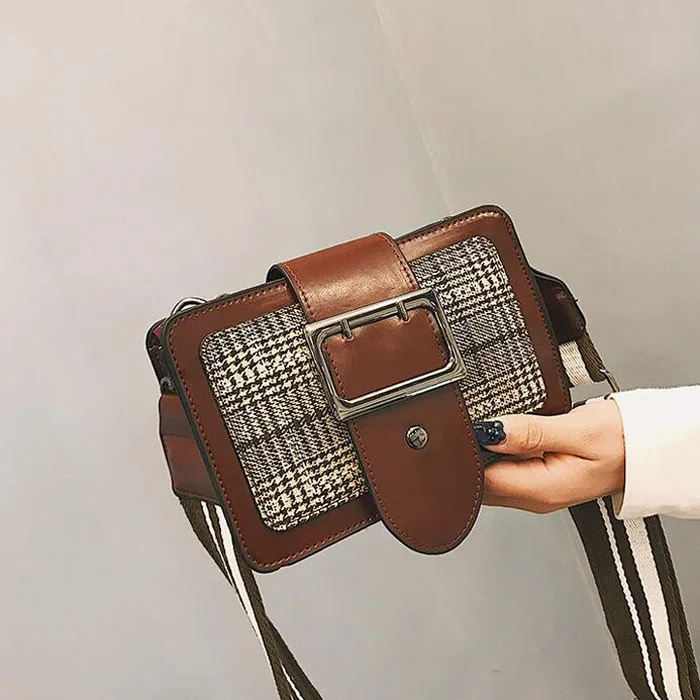 fashion soft woolen crossbody bag for women messenger ladies panelled plaid shoulder bags famous brands | Багаж и сумки