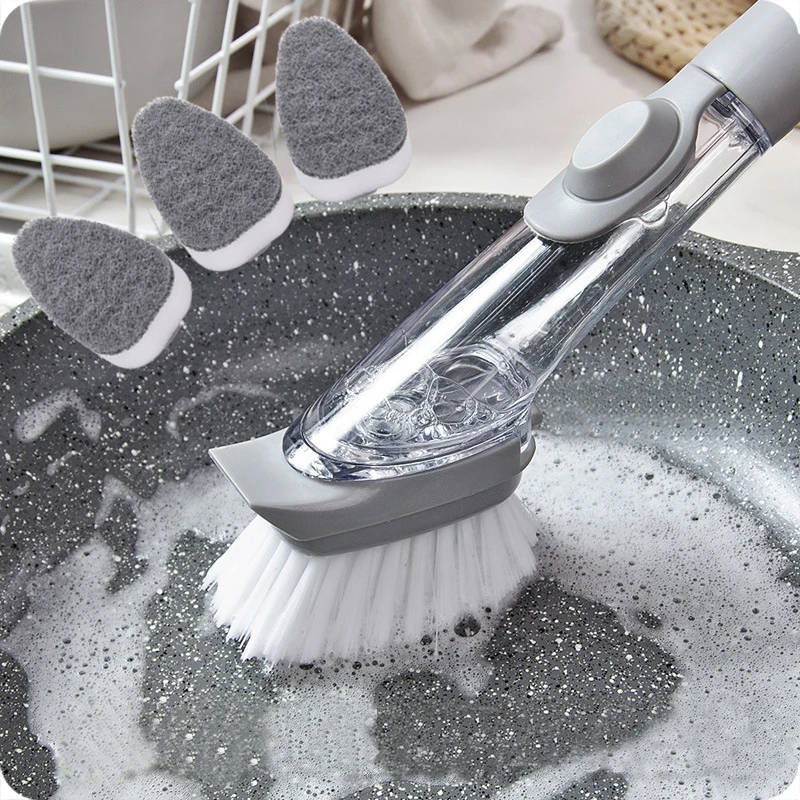 

Double Use Kitchen Cleaning Brush Scrubber Dish Bowl Washing Sponge With Refill Liquid Soap Dispenser Kitchen Pot Cleaner Tool