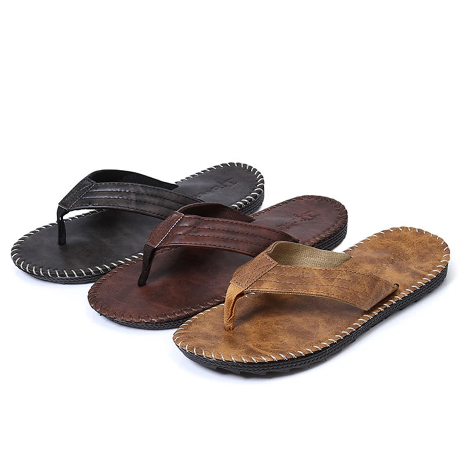 LCIZRONG/Летние кожаные пляжные шлепанцы Мужские модные Прошитые Пляжные