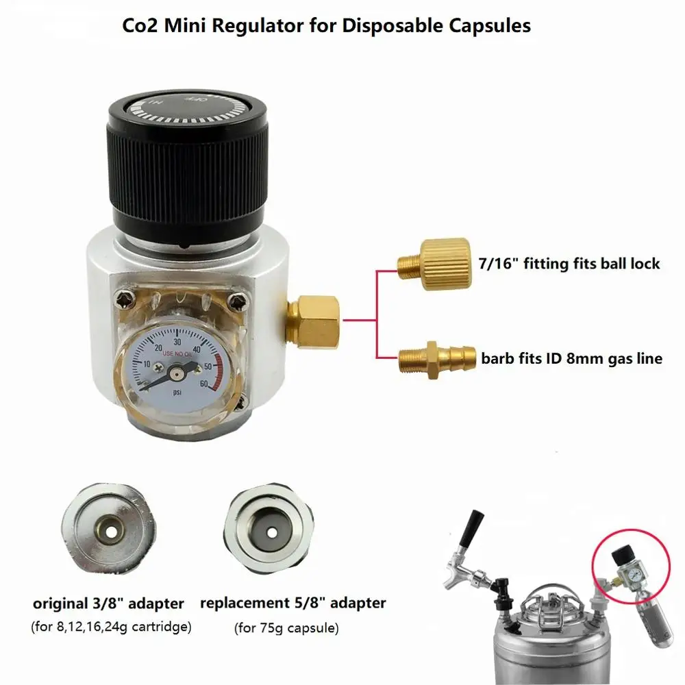 Co2 мини газовый регулятор, Sodastream, пейнтбол, CGA320, W21.8 бак, одноразовый адаптер картриджа для домашнего пивоварения Cornelius/Corny Keg - Color: Disposable capsules