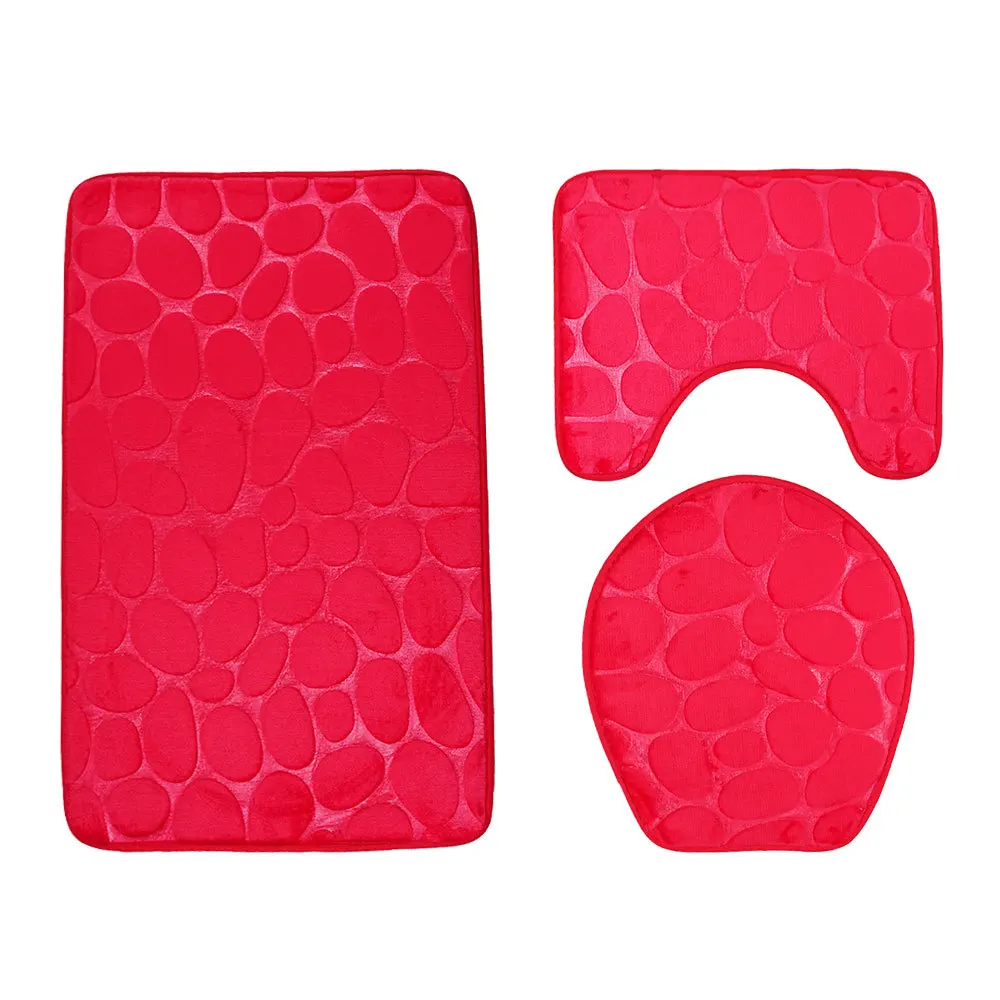 Red Zeegle коврики для ванной комнаты, 3D рельефные коврики для ванной, набор ковров для душевой комнаты, Противоскользящий коврик для туалета, коврики для ванной комнаты, фланелевые коврики - Цвет: Red