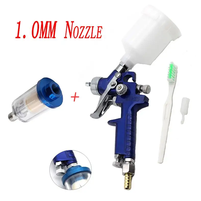 1.0MM set H-2000 HVLP пистолет-распылитель 0,8 мм/1,0 мм Насадка мини воздушные краскопульты Аэрограф 1/4 водный фильтр для окрашивания автомобиля аэрограф - Цвет: 1.0MM set