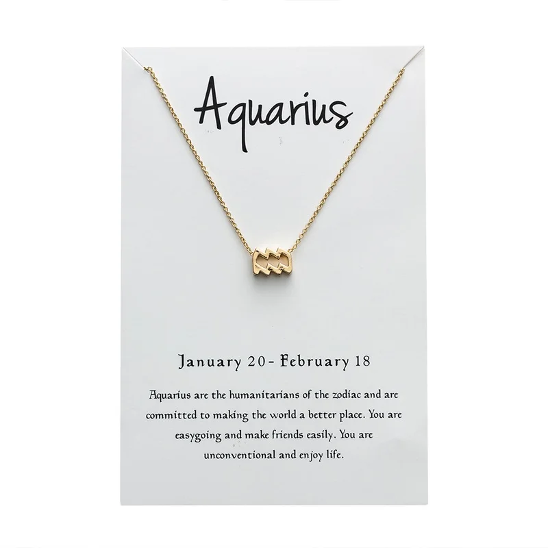 Aquarius gold 12 Созвездие Подвеска Ожерелье для женщин Знак зодиака Kolye ожерелье Leo Libra Aries Wish Card модное ювелирное изделие подарок на день рождения - Окраска металла: Aquarius gold