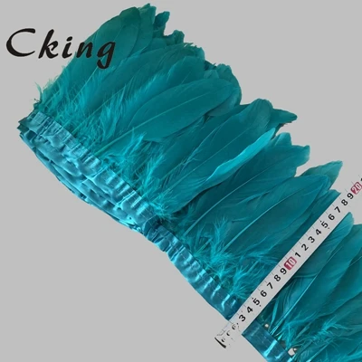 teal blue Украшение из гусиных перьев 10 ярдов Бежевый Цвет Окрашенные настоящий гусиное перо ленты с бахромой для платье юбка тканевые ремни декоративная одежда - Цвет: teal blue